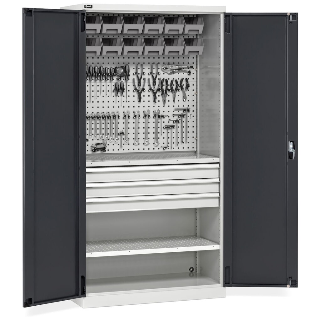 Fami PERFOM Armoire d'atelier, 3 tiroirs, plaques perforées, bacs à bec, HxlxP 2 000 x 1 023 x 726 mm, gris clair, anthracite N° de l'image du produit 11 : Fami PERFOM Armoire d'atelier, 3 tiroirs, plaques perforées, bacs à bec, HxlxP 2 000 x 1 023 x 726 mm, gris clair, anthracite