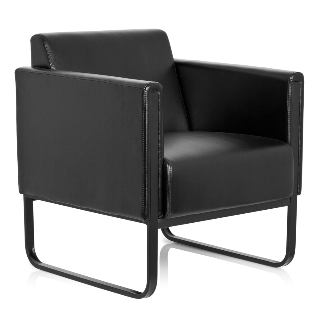 Fauteuil lounge hjh OFFICE BALI BLACK piètement noir similicuir lisse, 1 place, noir N° de l'image du produit 3 : Fauteuil lounge hjh OFFICE BALI BLACK piètement noir similicuir lisse, 1 place, noir