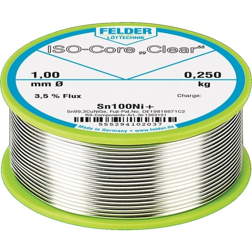 Illustration du produit: FELDER Lötdraht ISO-Core® Clear, 100 g, 1 mm, Sn100Ni+