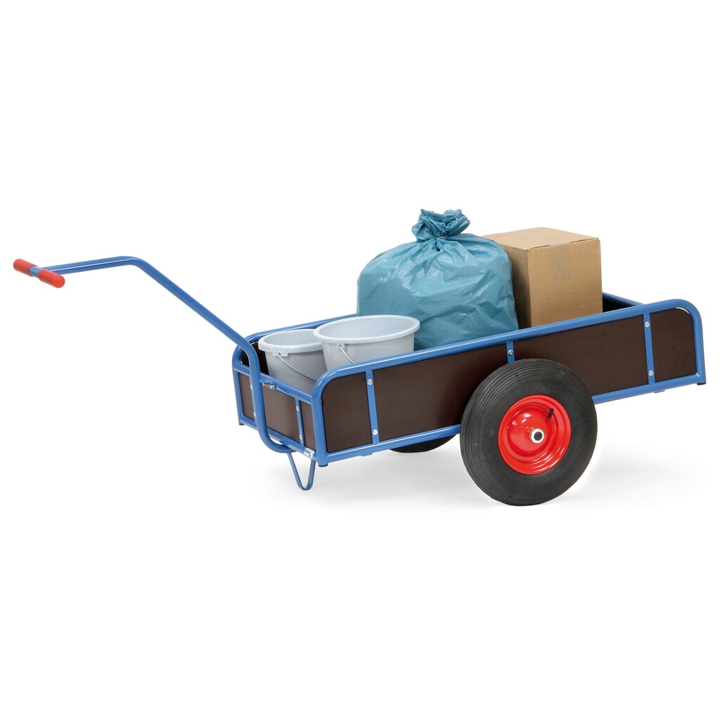 N° de l'image du produit 2 : Chariot à bras fetra® à 1 essieu, parois fermées, pneumatiques gonflables, surface de chargement 795 x 445 mm