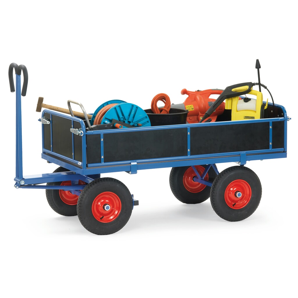 N° de l'image du produit 2 : fetra® Char à bras avec 3 ridelles rabattables, surface de chargement 800 x 1 200 mm, capacité de charge 1 000 kg, pneumatiques gonflables