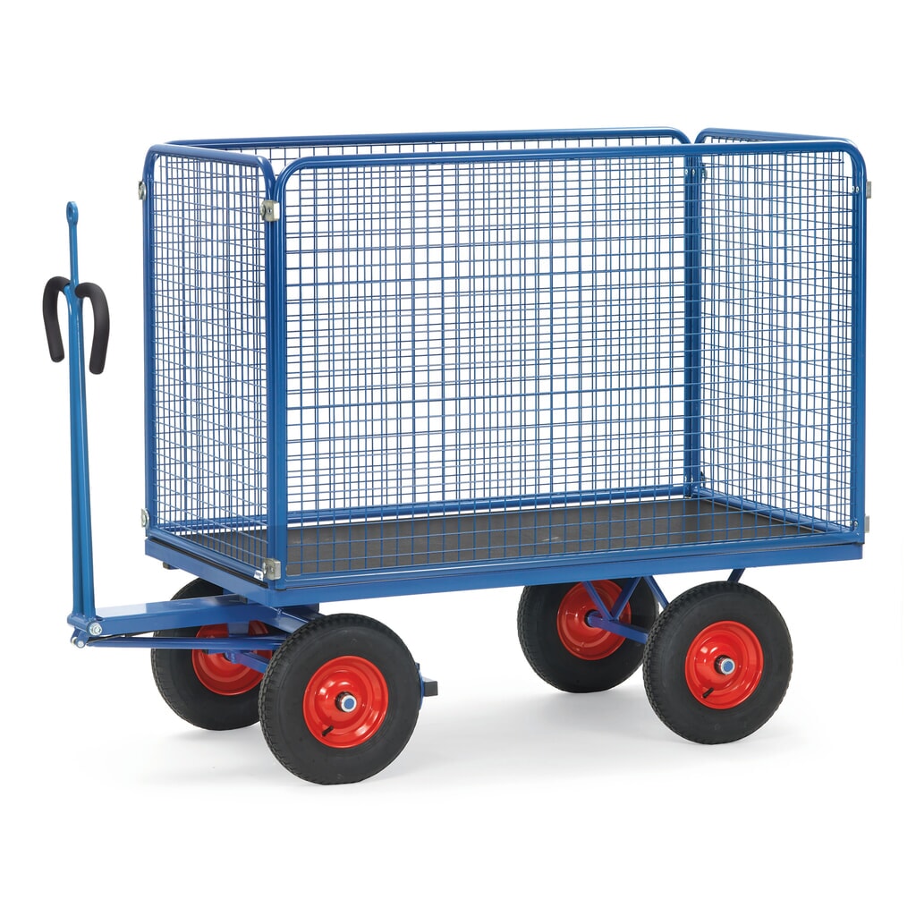 Char à bras lourd fetra® avec pneumatiques gonflables, anneau de remorquage et parois grillagées, H x l x L 1 490 x 850 x 1 550 mm, capacité de charge 1.000 kg Illustration du produit: Char à bras lourd fetra® avec pneumatiques gonflables, anneau de remorquage et parois grillagées, H x l x L 1 490 x 850 x 1 550 mm, capacité de charge 1.000 kg