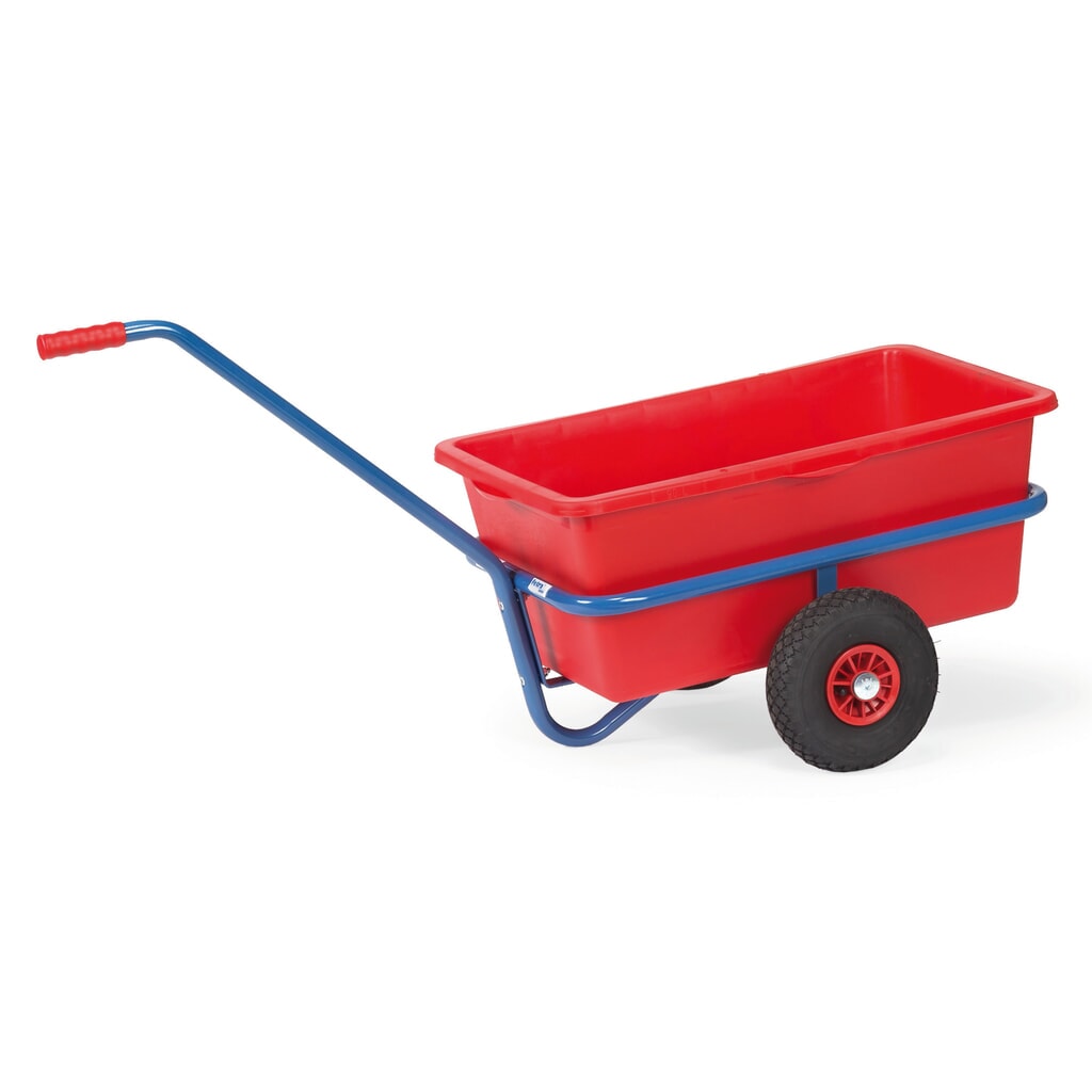 Chariot à bras léger fetra® avec bac en plastique, roues en caoutchouc plein, H x l x L 777 mm x 581 mm x 1 401 mm, capacité de charge 200 kg, peint en bleu Illustration du produit: Chariot à bras léger fetra® avec bac en plastique, roues en caoutchouc plein, H x l x L 777 mm x 581 mm x 1 401 mm, capacité de charge 200 kg, peint en bleu