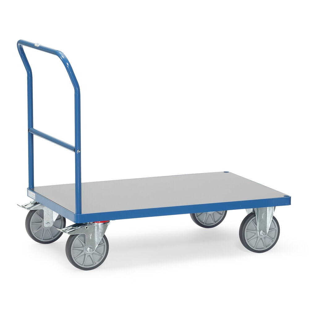 Illustration du produit: fetra® Chariot à plate-forme avec dossier de poussée, surface de chargement résistante aux intempéries lxP 500 x 850 mm, bleu brillant