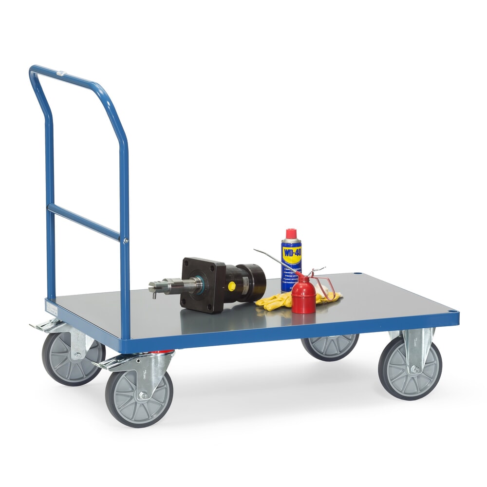 N° de l'image du produit 3 : fetra® Chariot à plate-forme avec dossier de poussée, surface de chargement résistante aux intempéries lxP 500 x 850 mm, bleu brillant