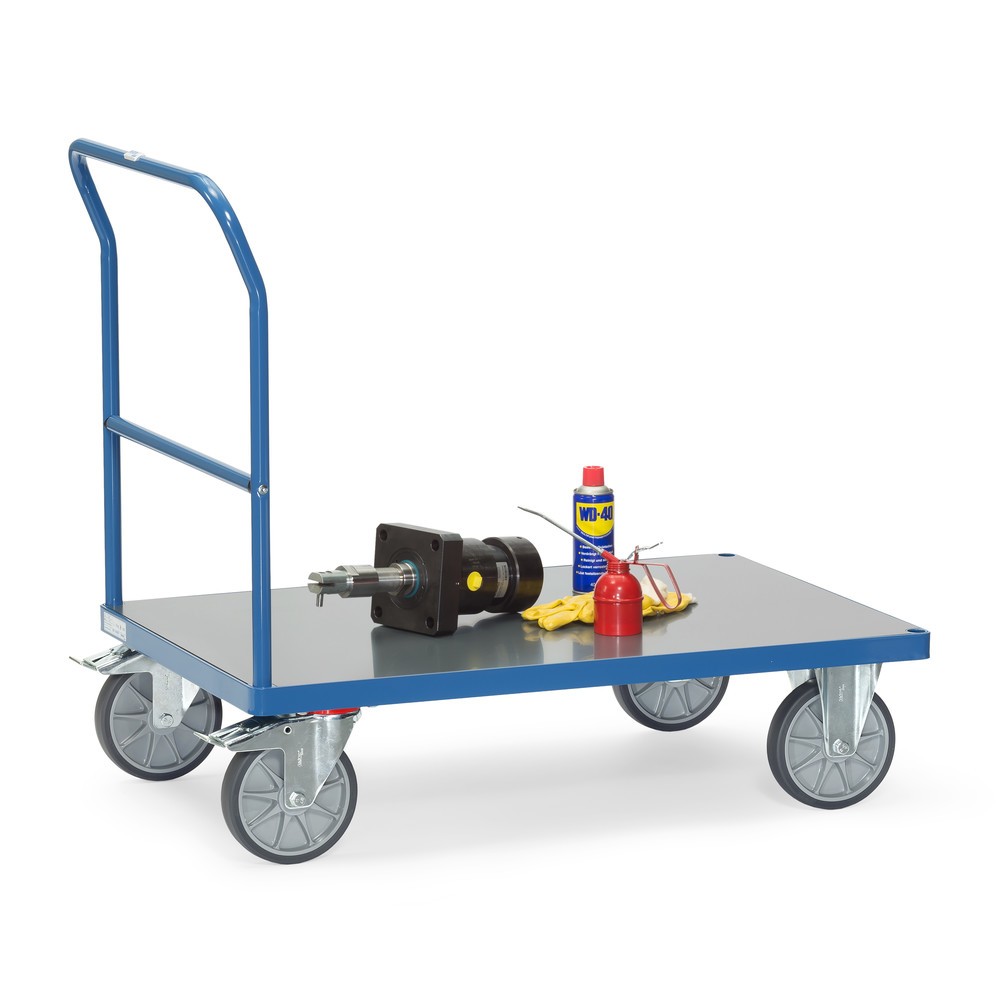 N° de l'image du produit 4 : fetra® Chariot à plate-forme avec dossier de poussée, surface de chargement résistante aux intempéries lxP 500 x 850 mm, bleu brillant