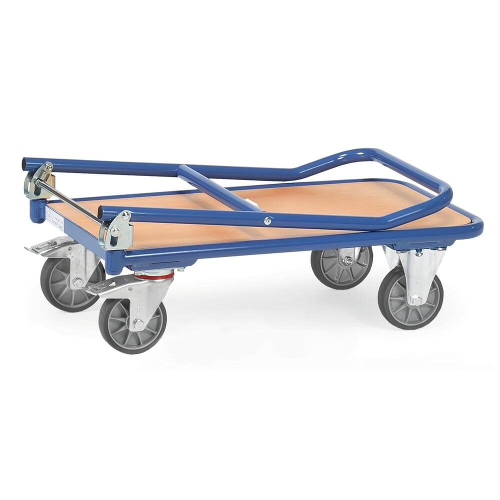 N° de l'image du produit 4 : fetra® Chariot à plate-forme avec surface de chargement en bois, arceau rabattable, lxP 600 x 900 mm, capacité de charge 250 kg
