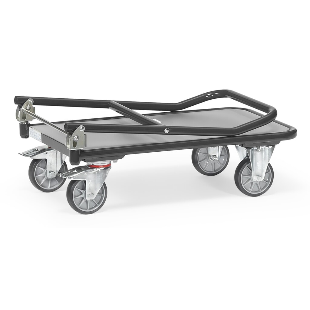 fetra® Chariot à plate-forme avec surface de chargement en bois, arceau rabattable, lxP 450 x 720 mm, capacité de charge 250 kg, gris anthracite N° de l'image du produit 3 : fetra® Chariot à plate-forme avec surface de chargement en bois, arceau rabattable, lxP 450 x 720 mm, capacité de charge 250 kg, gris anthracite