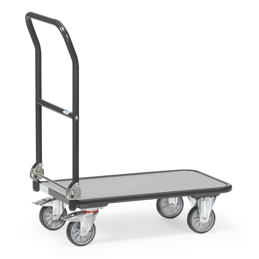 fetra® Chariot à plate-forme avec surface de chargement en bois, arceau rabattable, lxP 450 x 720 mm, capacité de charge 250 kg, gris anthracite Illustration du produit: fetra® Chariot à plate-forme avec surface de chargement en bois, arceau rabattable, lxP 450 x 720 mm, capacité de charge 250 kg, gris anthracite
