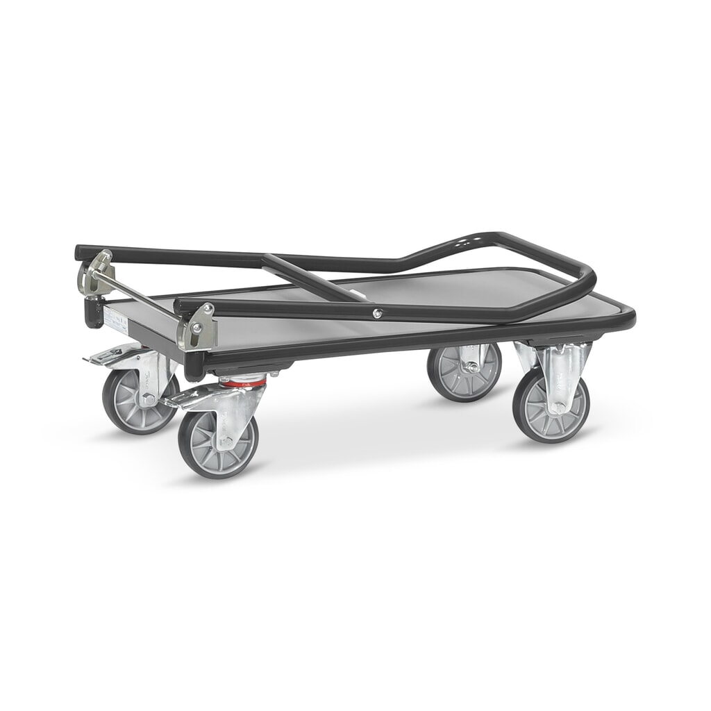 fetra® Chariot à plate-forme avec surface de chargement en bois, arceau rabattable, lxP 450 x 720 mm, capacité de charge 250 kg, gris anthracite N° de l'image du produit 5 : fetra® Chariot à plate-forme avec surface de chargement en bois, arceau rabattable, lxP 450 x 720 mm, capacité de charge 250 kg, gris anthracite