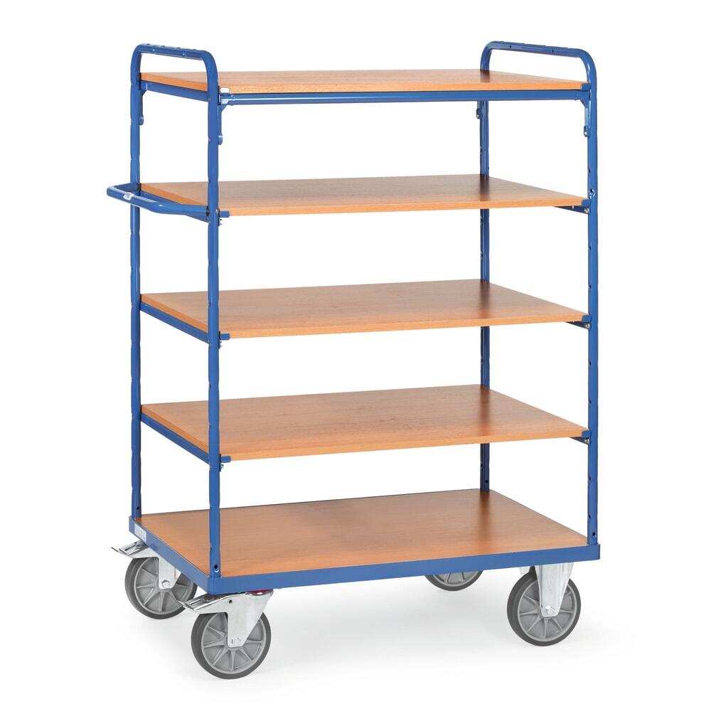 Illustration du produit: fetra® Chariot à plateaux avec tablettes en bois, 5 plateaux de 1 000 x 600 mm, hauteur 1 552 mm