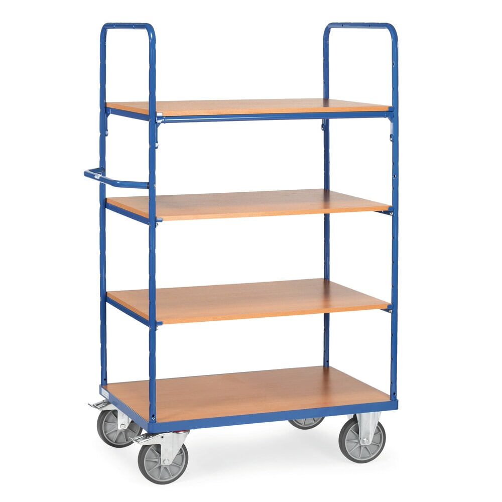 Illustration du produit: fetra® Chariot à plateaux avec tablettes en bois, 4 plateaux de 1 000 x 700 mm, hauteur 1 800 mm