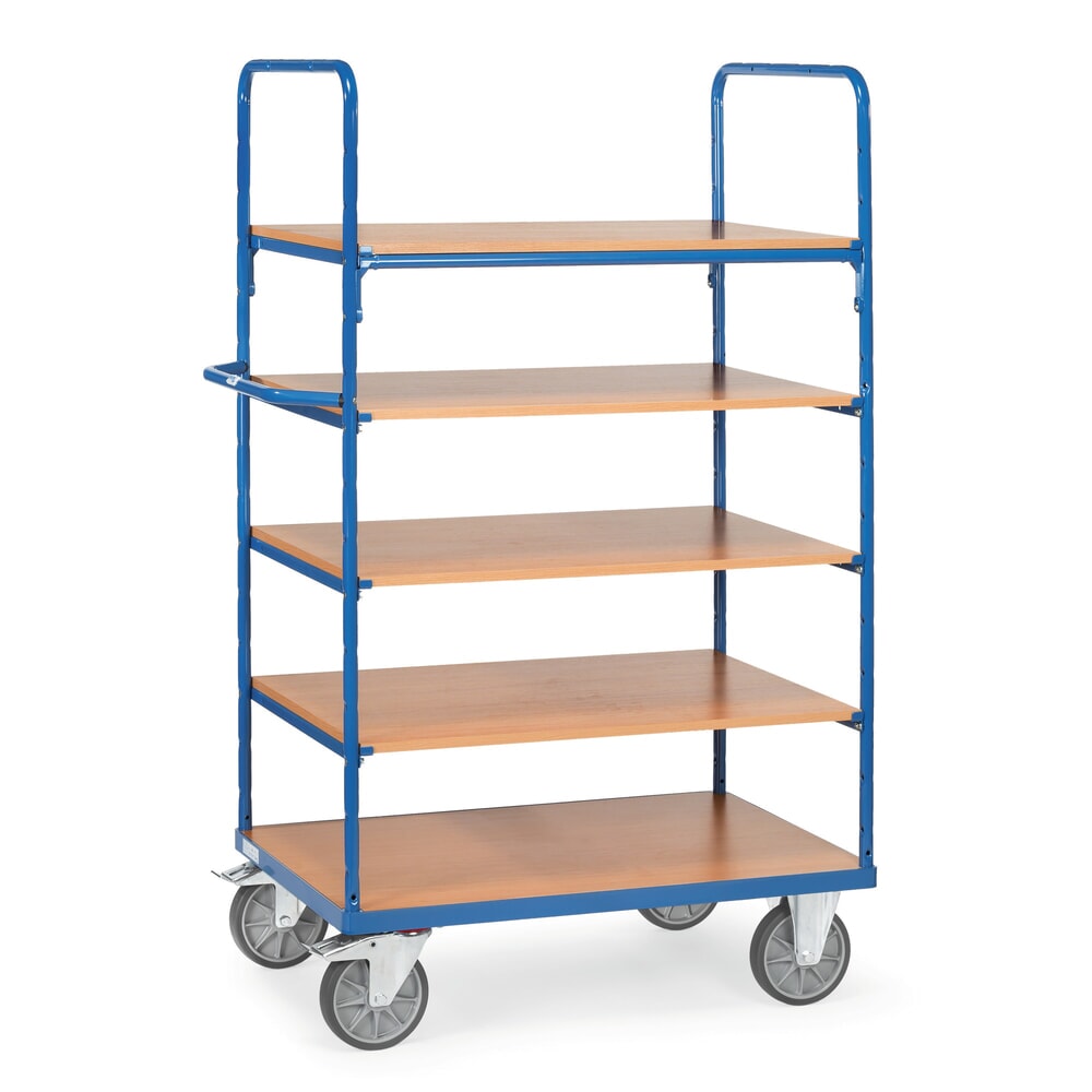 Illustration du produit: fetra® Chariot à plateaux avec tablettes en bois, 5 plateaux de 1 000 x 700 mm, hauteur 1 800 mm