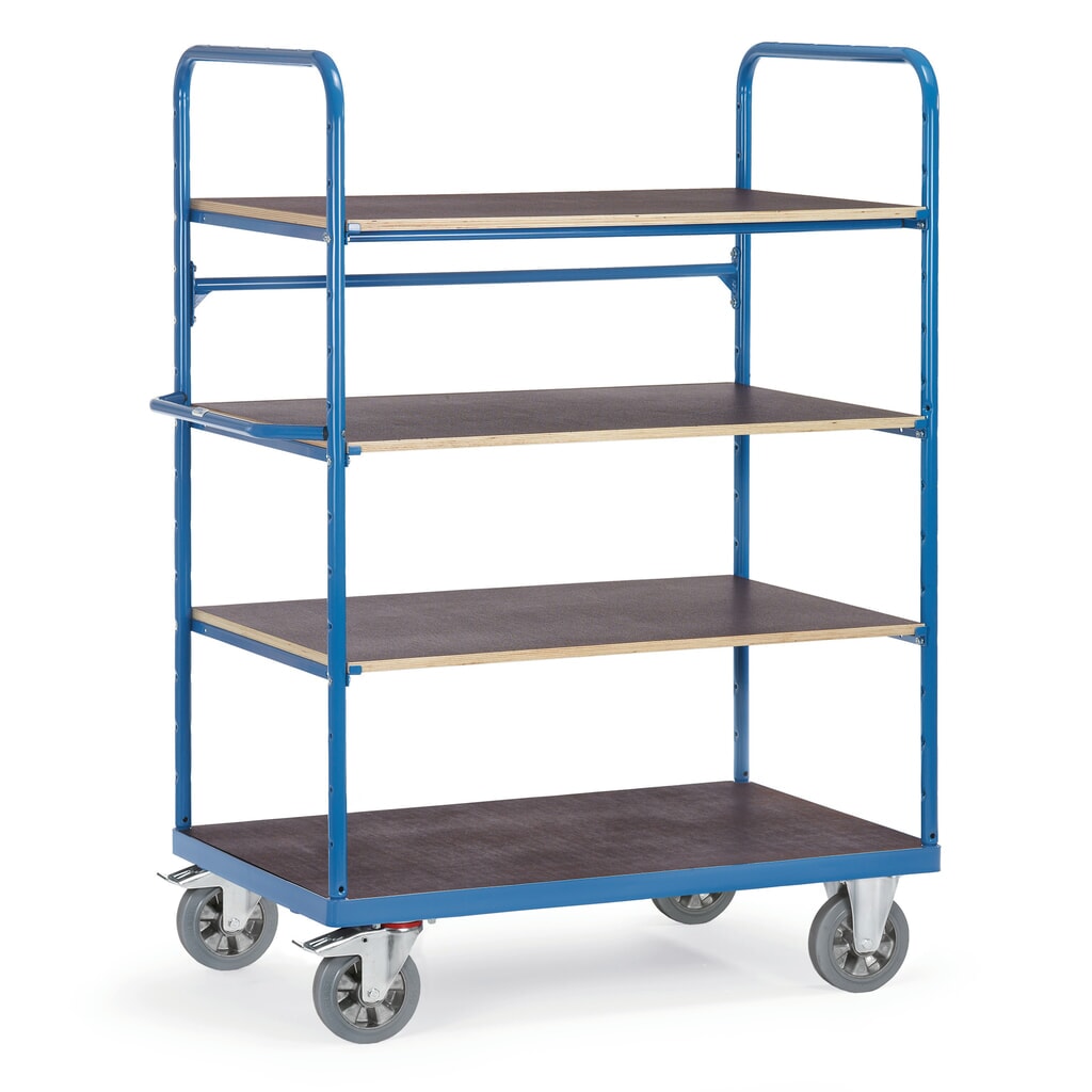 Chariot à plateaux pour charges lourdes fetra®, 4 plateaux, capacité de charge 1 200 kg, H × l × L 1 817 × 800 × 1 373 mm Illustration du produit: Chariot à plateaux pour charges lourdes fetra®, 4 plateaux, capacité de charge 1 200 kg, H × l × L 1 817 × 800 × 1 373 mm