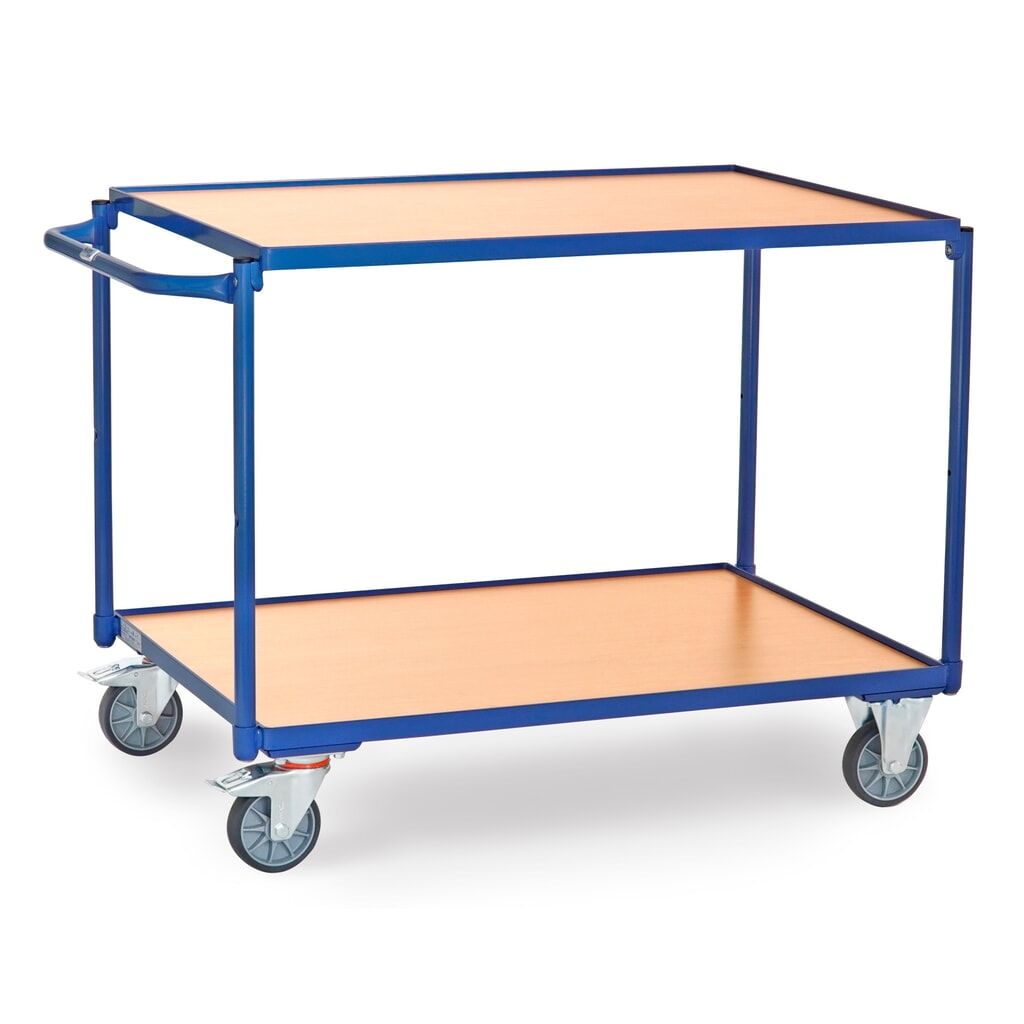 Illustration du produit: Servante fetra®, capacité de charge 300 kg, 2 étages de 1 000 x 700 mm, arceau de poussée vertical