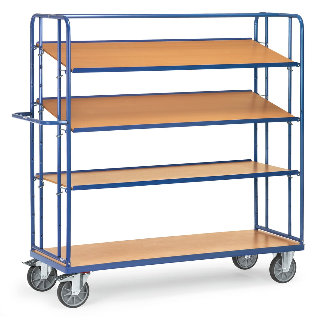fetra® Chariot à plateaux pour bacs Euro, capacité de charge 500 kg, 4 plateaux de 1 250 x 610 mm Illustration du produit: fetra® Chariot à plateaux pour bacs Euro, capacité de charge 500 kg, 4 plateaux de 1 250 x 610 mm