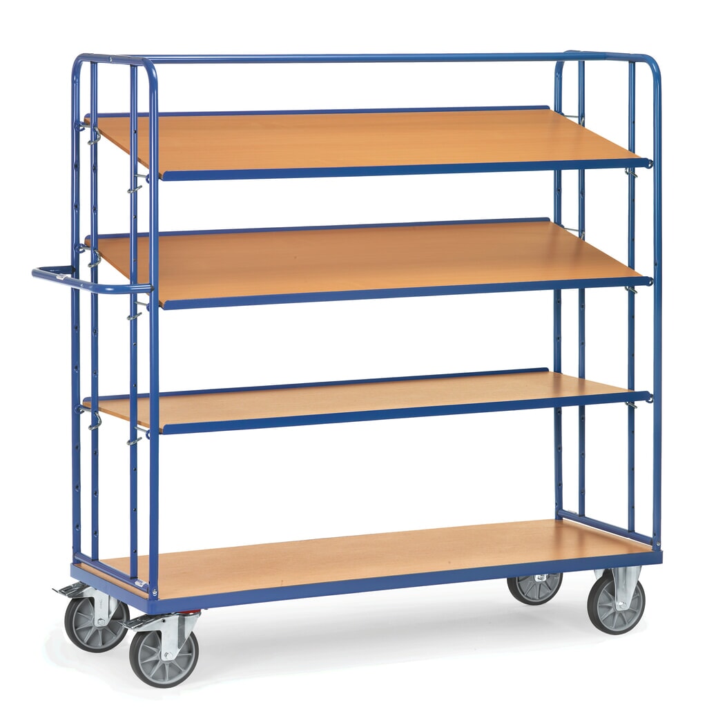 N° de l'image du produit 3 : fetra® Chariot à plateaux pour bacs Euro, capacité de charge 500 kg, 4 plateaux de 1 250 x 610 mm