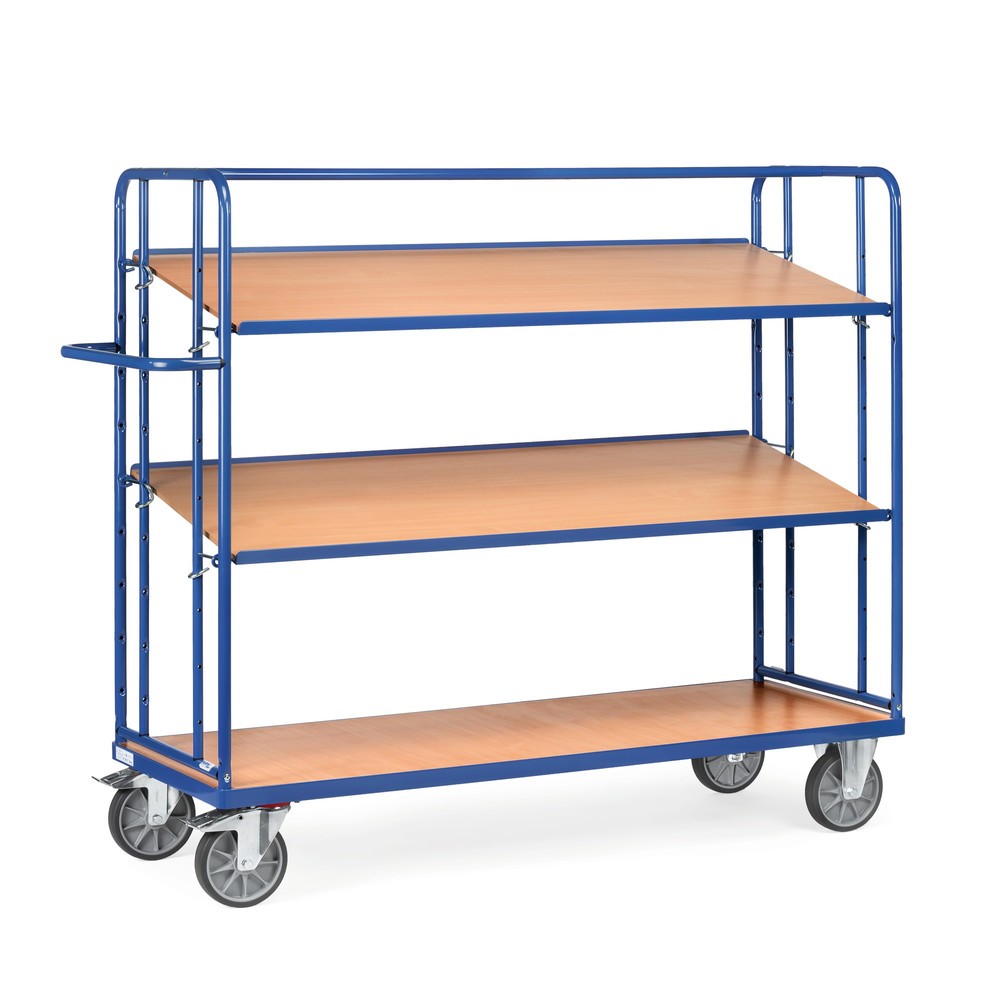 N° de l'image du produit 4 : fetra® Chariot à plateaux pour bacs Euro, capacité de charge 500 kg, 3 plateaux de 1 650 x 610 mm