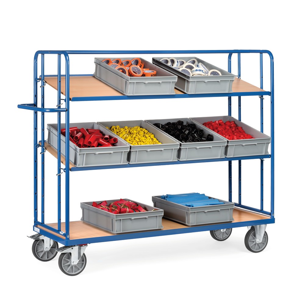 N° de l'image du produit 3 : fetra® Chariot à plateaux pour bacs Euro, capacité de charge 500 kg, 3 plateaux de 1 650 x 610 mm