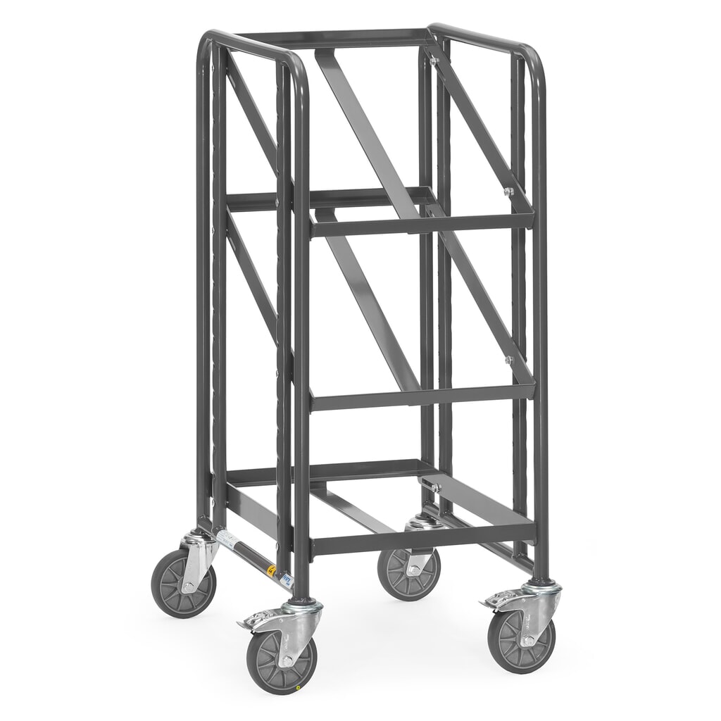 Chariot à plateaux pour bacs Euro ESD fetra®, capacité de charge 250 kg, 3 surfaces de chargement à 410 x 610 mm, sans tablette Illustration du produit: Chariot à plateaux pour bacs Euro ESD fetra®, capacité de charge 250 kg, 3 surfaces de chargement à 410 x 610 mm, sans tablette