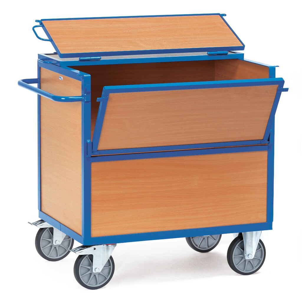 Illustration du produit: fetra® Chariot-caisse à ridelles en bois, surface de chargement 800 x 1 200 mm, avec couvercle