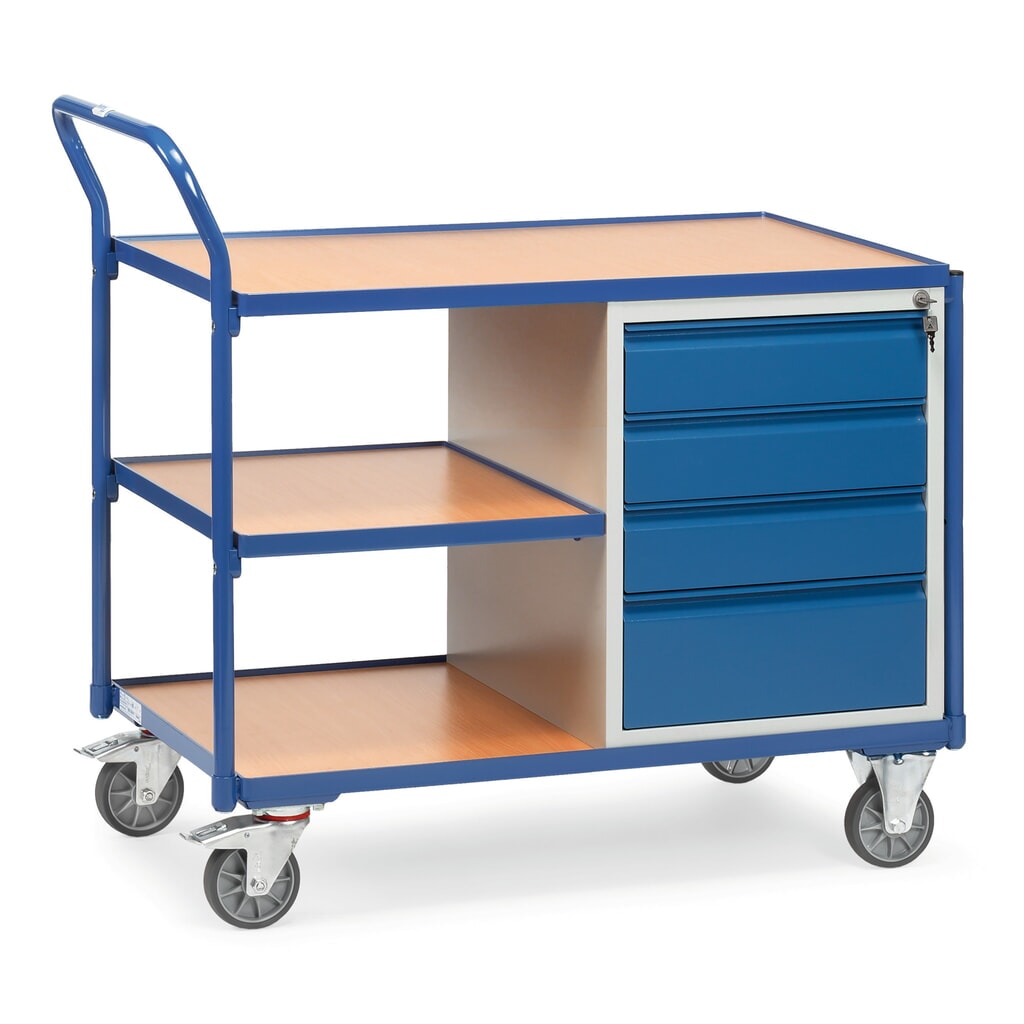 fetra® Chariot d'atelier avec armoire + 3 plateaux, HxlxP 1 040 x 1 130 x 600 mm Illustration du produit: fetra® Chariot d'atelier avec armoire + 3 plateaux, HxlxP 1 040 x 1 130 x 600 mm