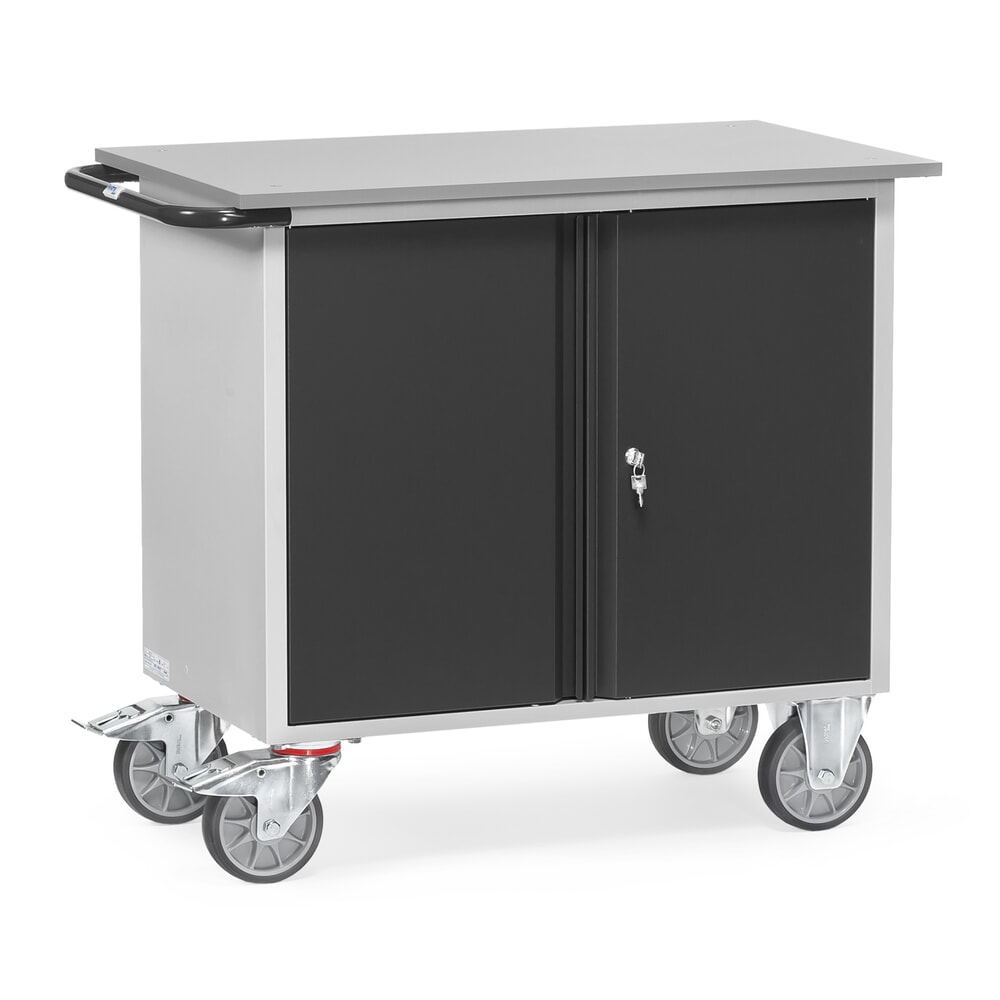 Illustration du produit: Chariot d'atelier fetra® avec plateau de travail plat, armoire à double porte, 3 étagères