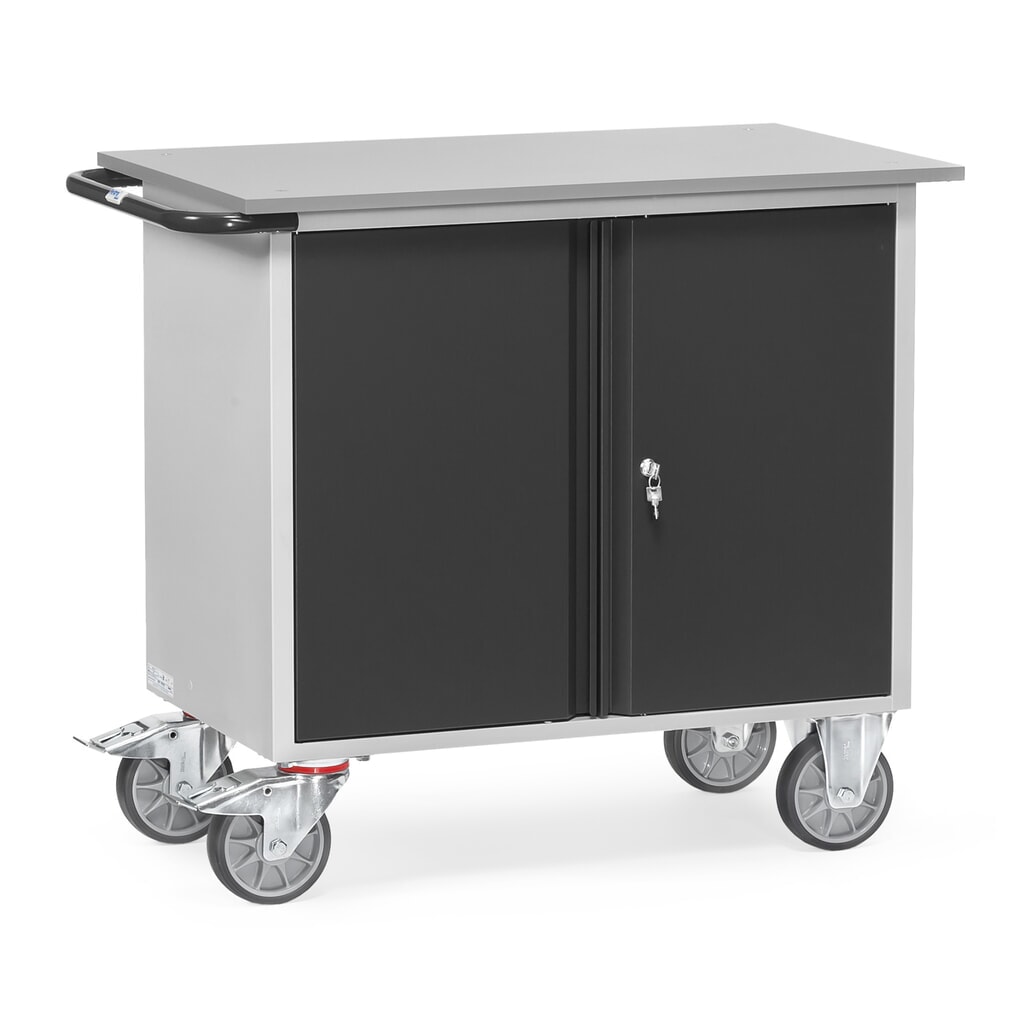 Illustration du produit: Chariot d'atelier fetra® avec plateau de travail plat, armoire à double porte, 3 étagères