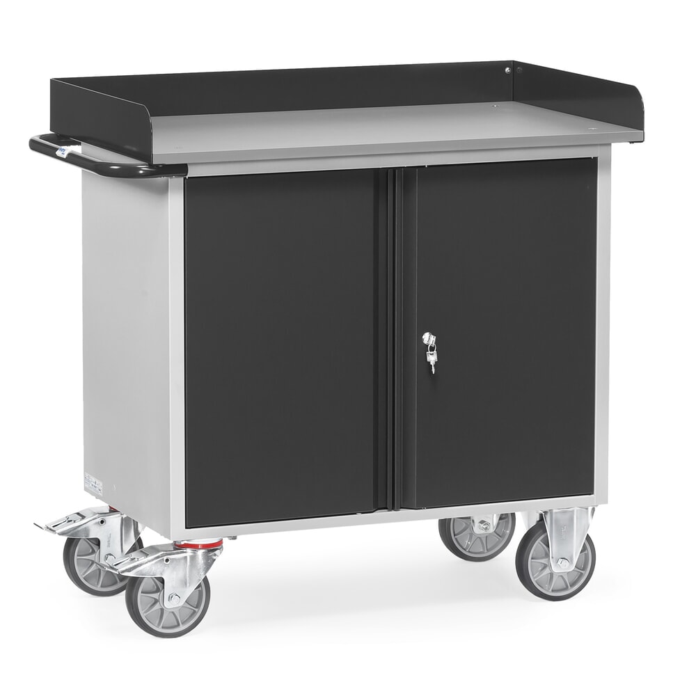 Illustration du produit: Chariot d'atelier fetra® avec bord haut, armoire à double porte, 3 étagères