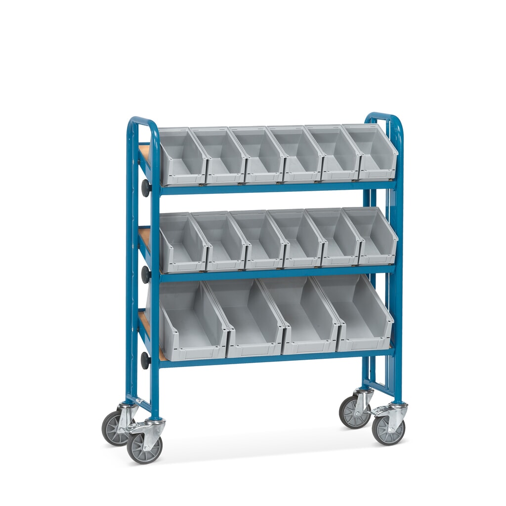 fetra® Chariot de montage avec bacs à bec, 3 plateaux, à un côté Illustration du produit: fetra® Chariot de montage avec bacs à bec, 3 plateaux, à un côté
