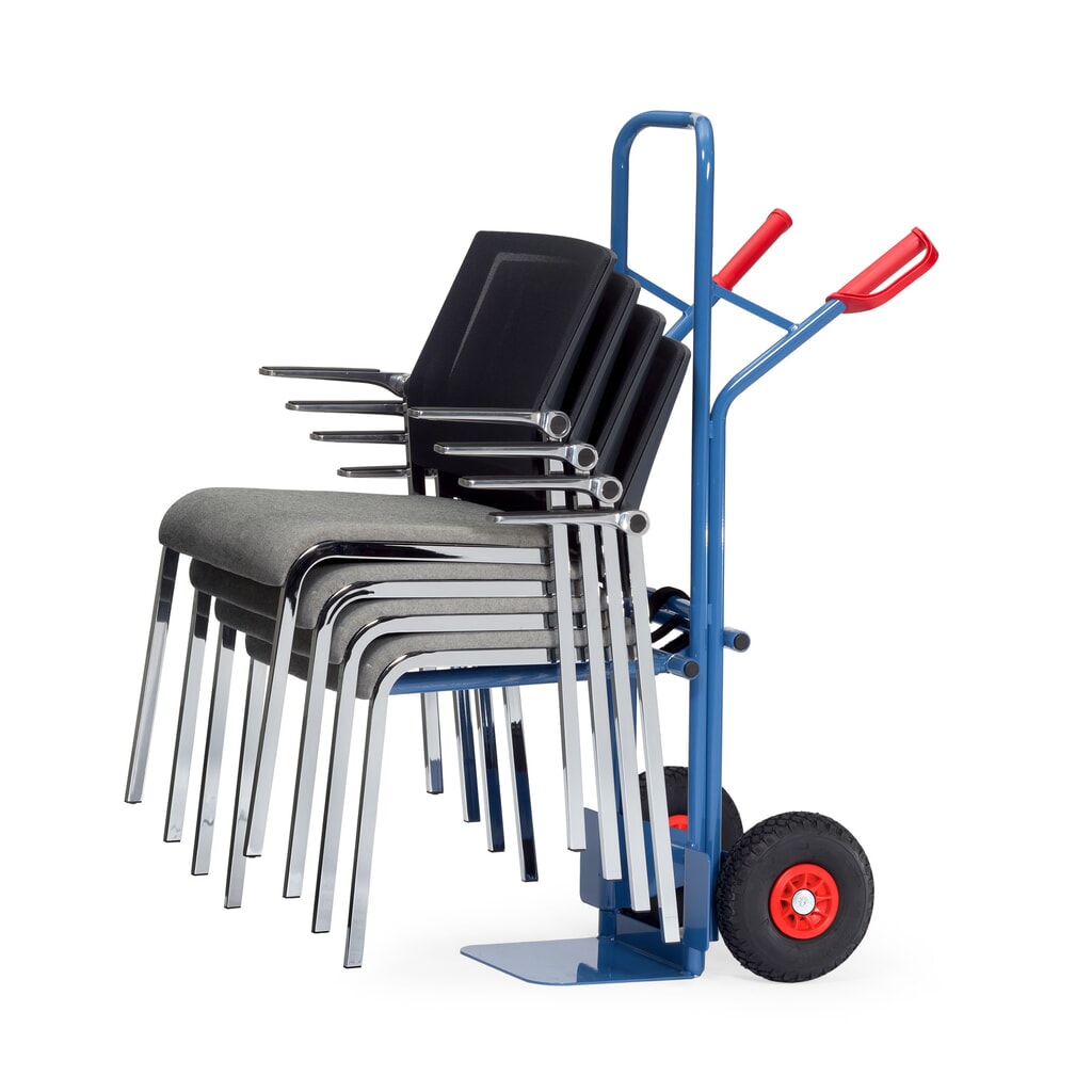N° de l'image du produit 4 : Diable pour chaises empilables fetra® en acier, châssis porteur amovible, pelle LxP 320 x 250 mm, pneumatique en polyuréthane