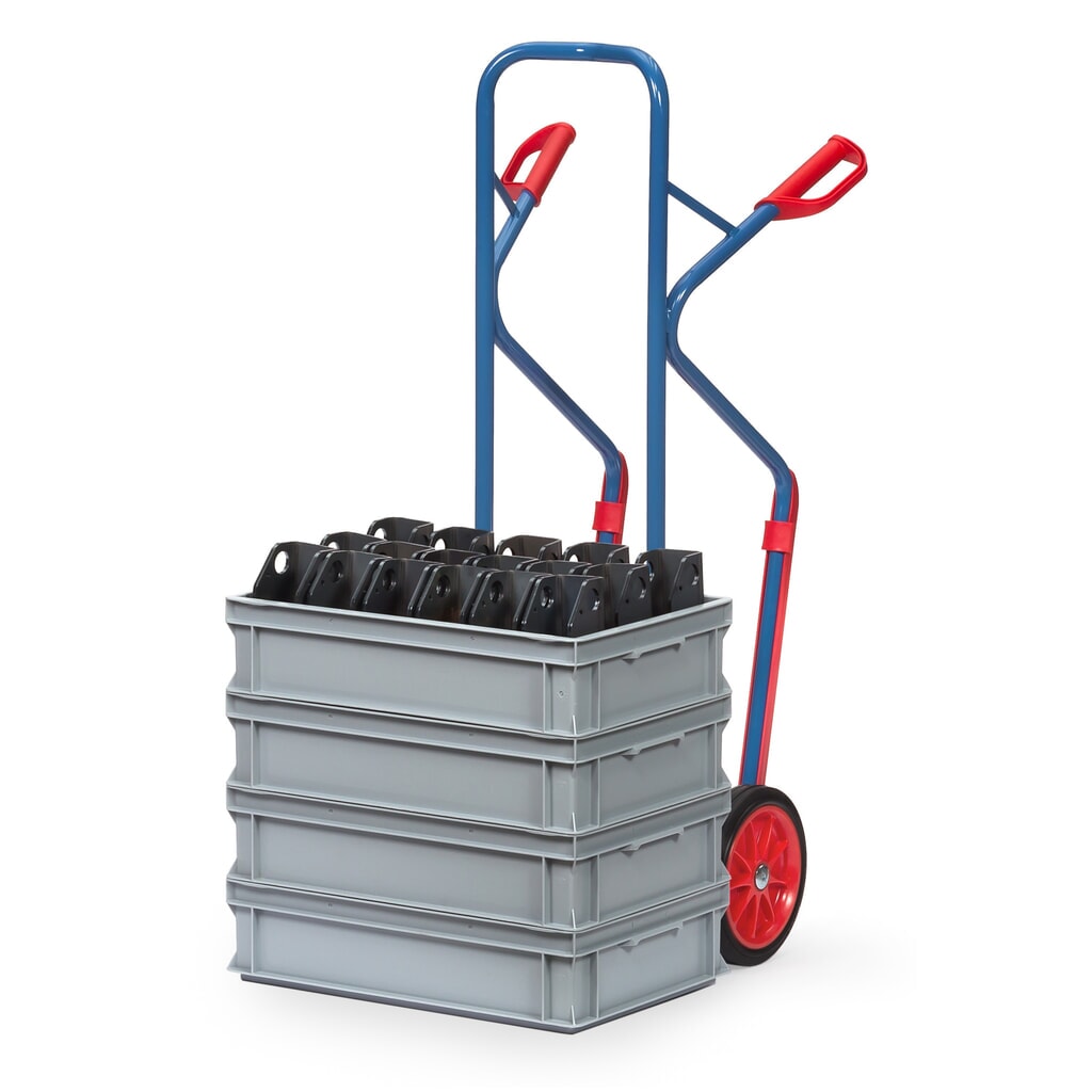 N° de l'image du produit 4 : fetra® Diable empilable, capacité de charge 300 kg, bavette lxP 320 x 250 mm, avec patins, pneumatiques à bandage plein