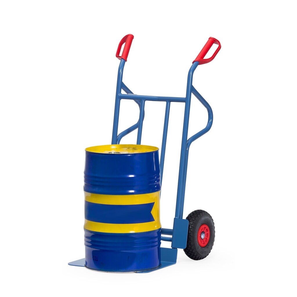 N° de l'image du produit 4 : Diable empilable fetra®, hauteur 1 200 mm, capacité de charge 350 kg, pelle L x P 480 x 300 mm, avec étriers de rangement, pneumatiques en PU