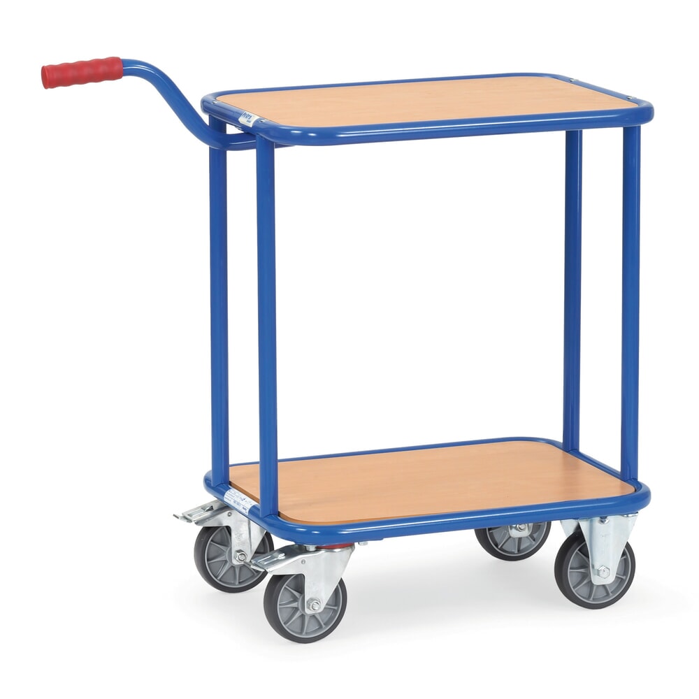 N° de l'image du produit 1 : fetra® Rouleur à plateaux et à col de cygne, avec tablettes en bois, 2 tablettes de 600 x 450 mm