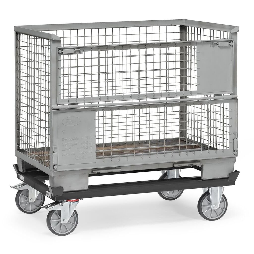 N° de l'image du produit 2 : fetra® Rouleur avec butées d’angle, capacité de charge 750 kg, pour palettes 1 200 x 800 mm, pneumatiques en TPE, gris anthracite