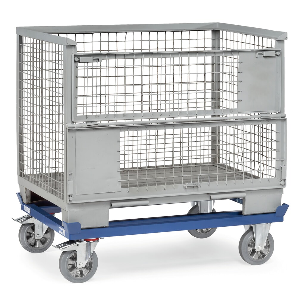 N° de l'image du produit 2 : fetra® Rouleur avec butées d’angle, capacité de charge 1 200 kg, pour palettes 1 000 x 800 mm, pneumatiques à bandage plein élastiques