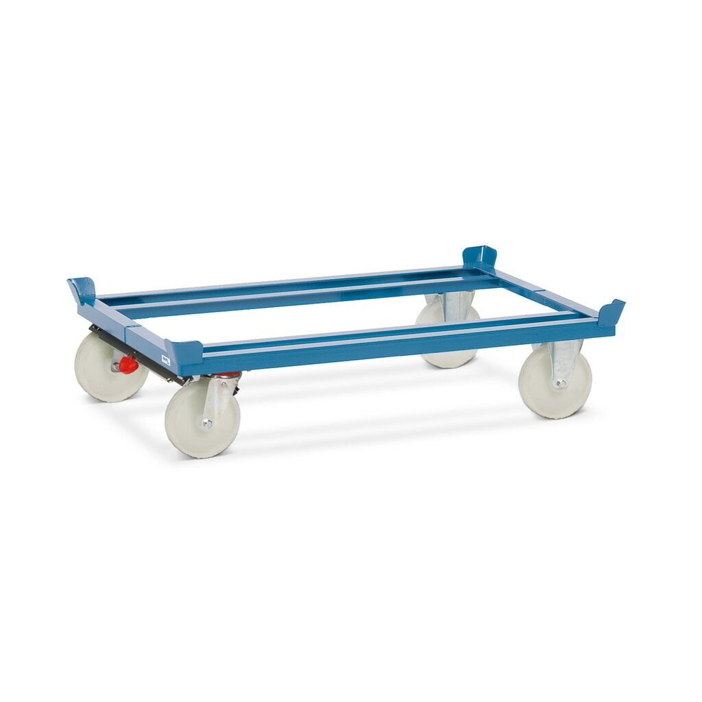 fetra® Rouleur avec butées d’angle, capacité de charge 1 000 kg, pour palettes 1 200 x 800 mm, pneumatiques en polyamide, avec frein central Illustration du produit: fetra® Rouleur avec butées d’angle, capacité de charge 1 000 kg, pour palettes 1 200 x 800 mm, pneumatiques en polyamide, avec frein central