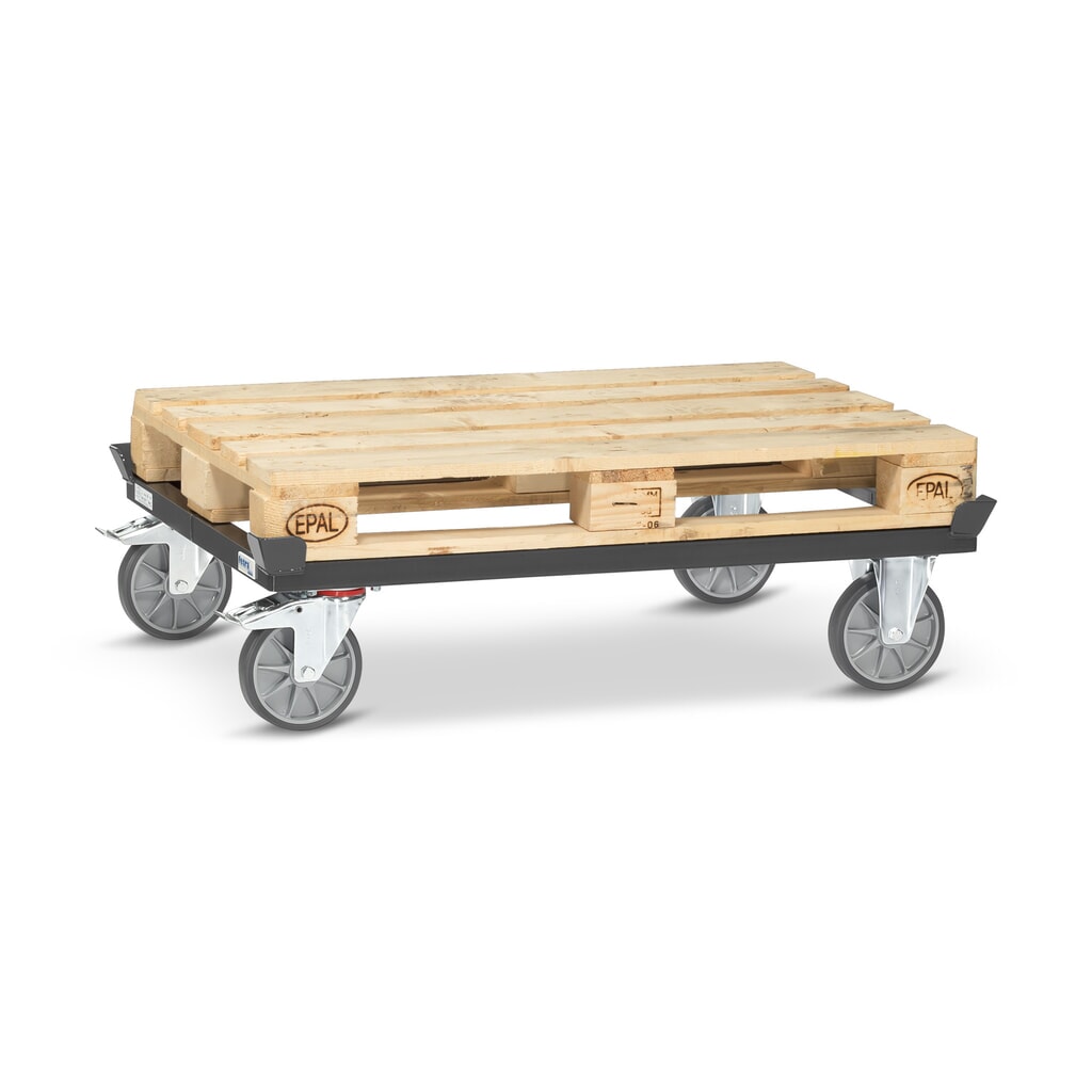 N° de l'image du produit 3 : fetra® Rouleur avec butées d’angle, capacité de charge 750 kg, pour palettes 1 200 x 800 mm, pneumatiques en TPE, gris anthracite