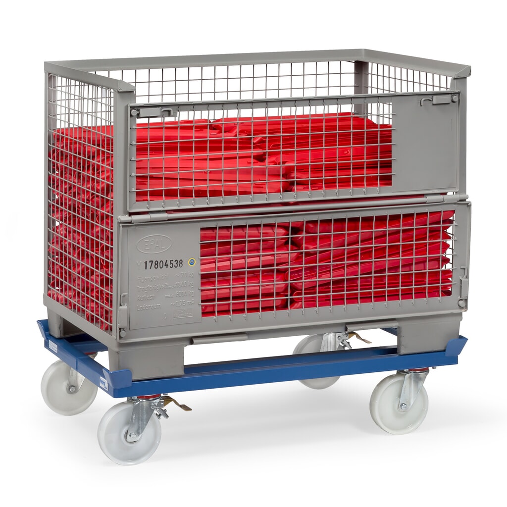 fetra® Rouleur de palettes, roues en polyamide, capacité de charge 1 050 kg, 1 210 × 1 010 mm, bleu brillant N° de l'image du produit 2 : fetra® Rouleur de palettes, roues en polyamide, capacité de charge 1 050 kg, 1 210 × 1 010 mm, bleu brillant