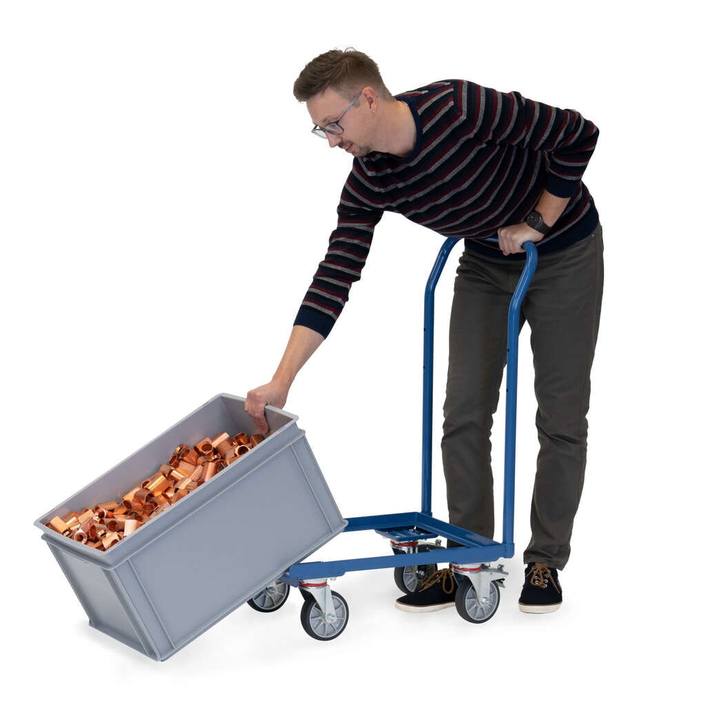 fetra® Rouleur pour bacs Euro en acier avec dossier de poussée, capacité de charge 250 kg, surface de chargement LxP 610 x 410 mm, bord ouvert N° de l'image du produit 2 : fetra® Rouleur pour bacs Euro en acier avec dossier de poussée, capacité de charge 250 kg, surface de chargement LxP 610 x 410 mm, bord ouvert