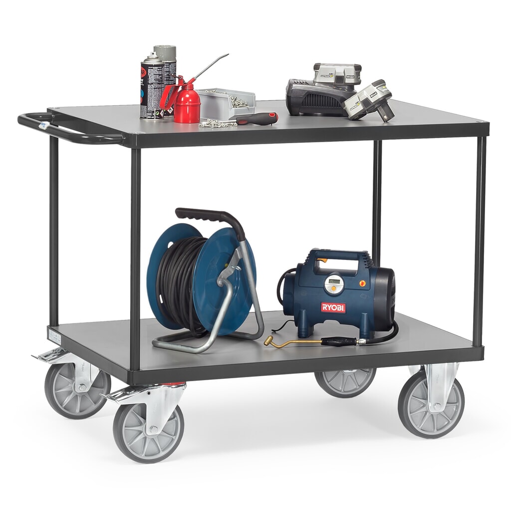 fetra® Servante et chariot de montage, version lourde, 2 plateaux de 500 x 850 mm, gris anthracite N° de l'image du produit 3 : fetra® Servante et chariot de montage, version lourde, 2 plateaux de 500 x 850 mm, gris anthracite