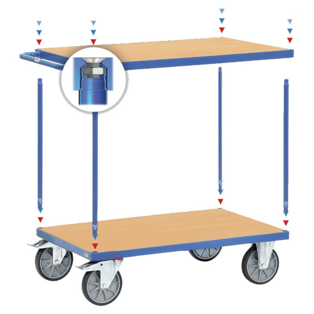 N° de l'image du produit 4 : fetra® Servante et chariot de montage lourd, 2 plateaux de 700 x 1 000 mm