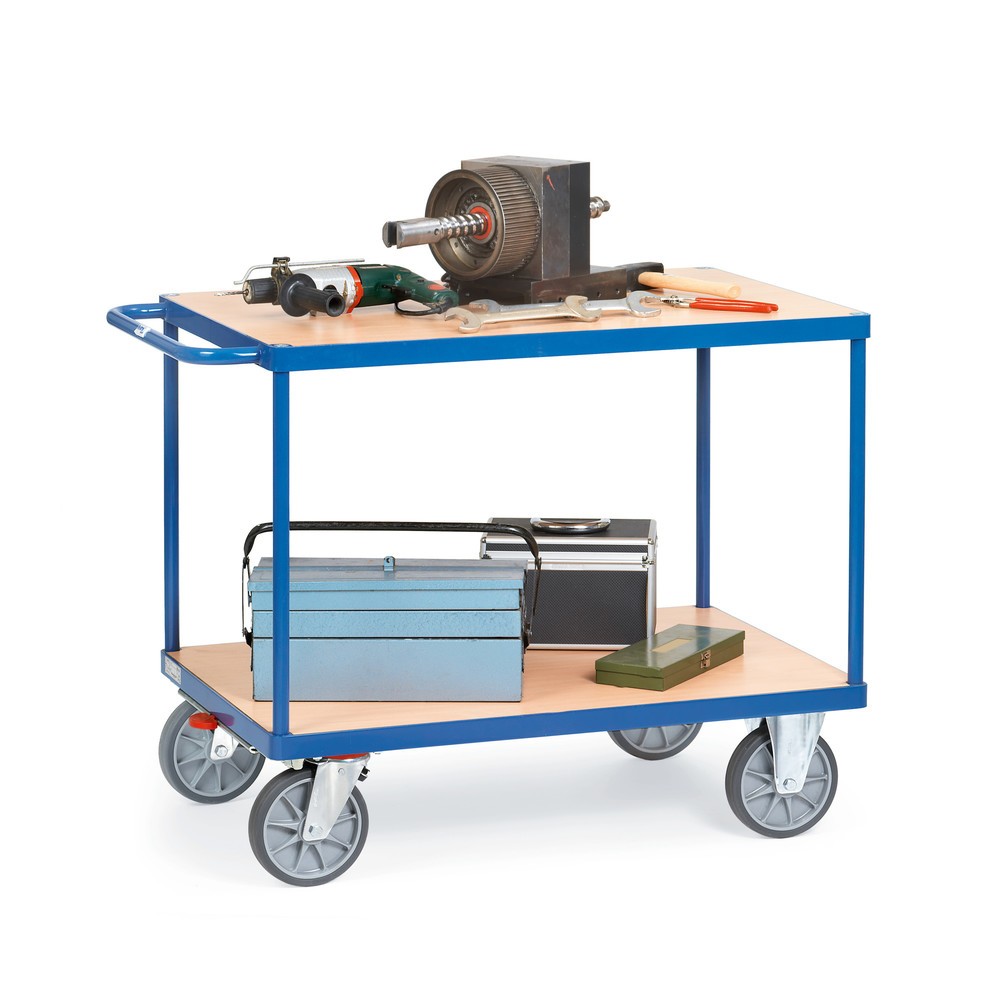 Illustration du produit: fetra® Servante et chariot de montage, version lourde, 2 plateaux à 600 x 1 000 mm, avec frein central