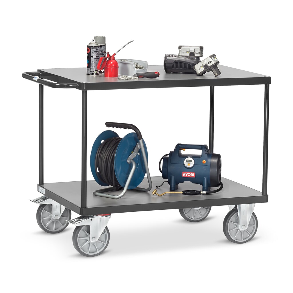fetra® Servante et chariot de montage, version lourde, 2 plateaux de 500 x 850 mm, gris anthracite N° de l'image du produit 4 : fetra® Servante et chariot de montage, version lourde, 2 plateaux de 500 x 850 mm, gris anthracite
