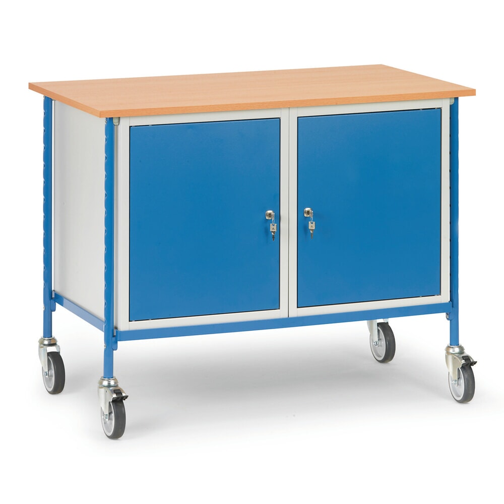 Illustration du produit: Table roulante fetra®, capacité de charge 150 kg, 2 armoires en acier