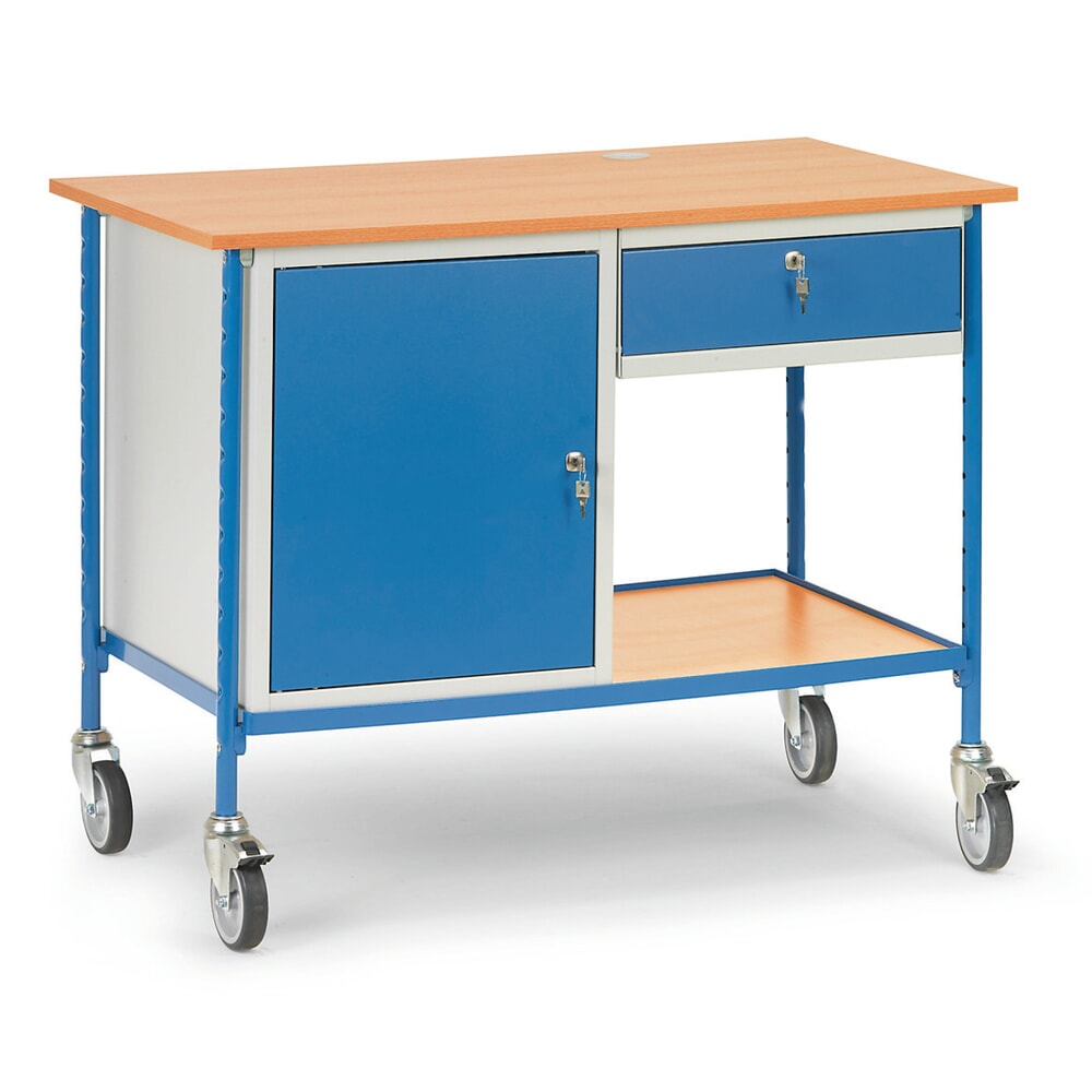 Illustration du produit: Table roulante fetra®, capacité de charge 150 kg, 1 armoire en acier, 1 tiroir