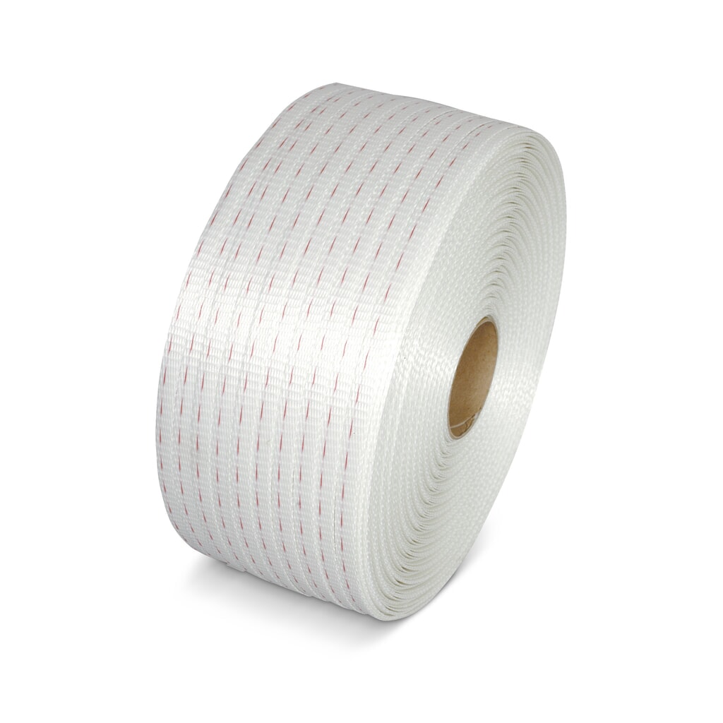 Illustration du produit: Feuillard de cerclage en polyester, tissé, 13 mm x 850 ml, Ø noyau 76 mm, blanc