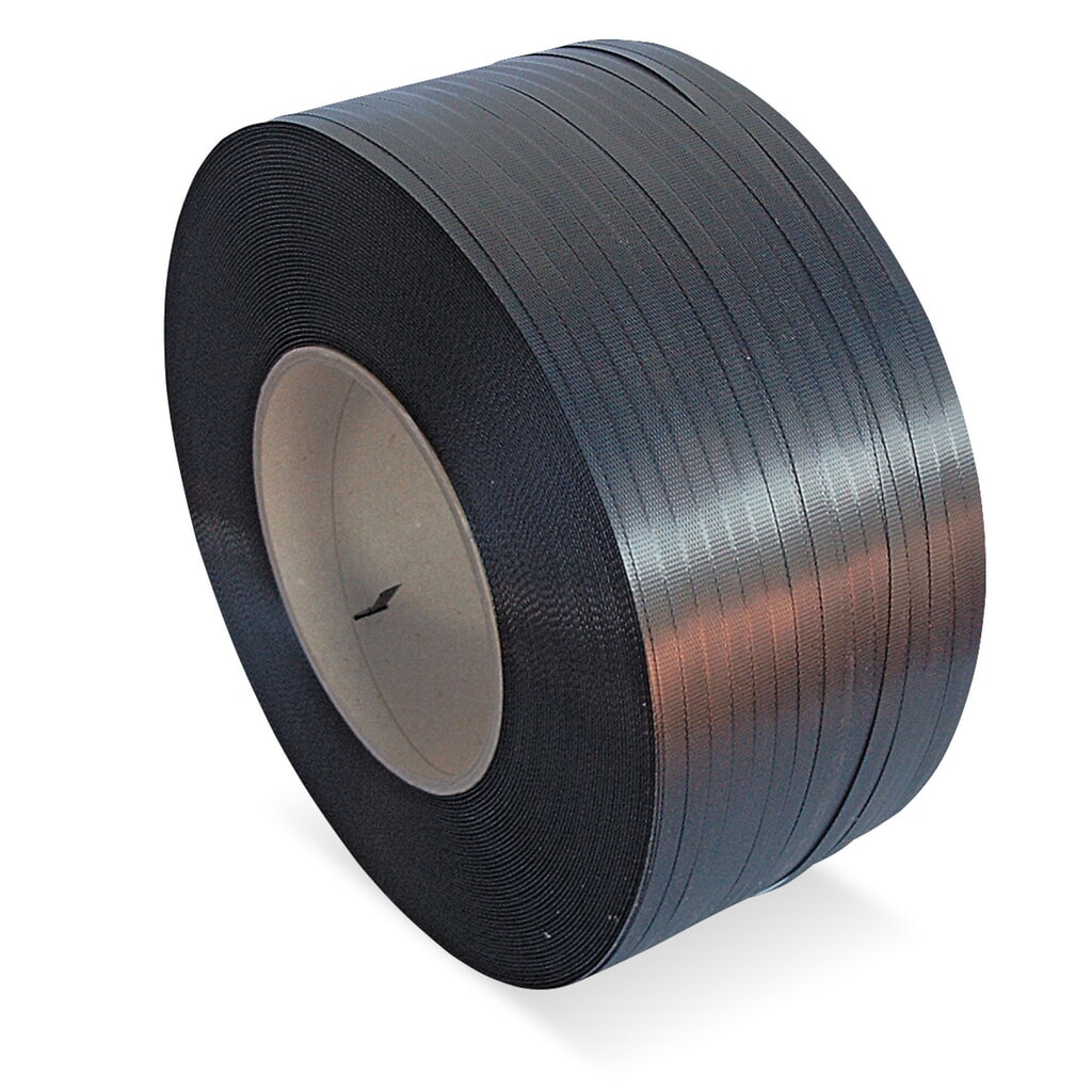 Feuillard de cerclage en PP, gaufré/structuré, 12 mm x 3 000 ml, Ø noyau 200 mm, épaisseur 0,65 mm, noir Illustration du produit: Feuillard de cerclage en PP, gaufré/structuré, 12 mm x 3 000 ml, Ø noyau 200 mm, épaisseur 0,65 mm, noir