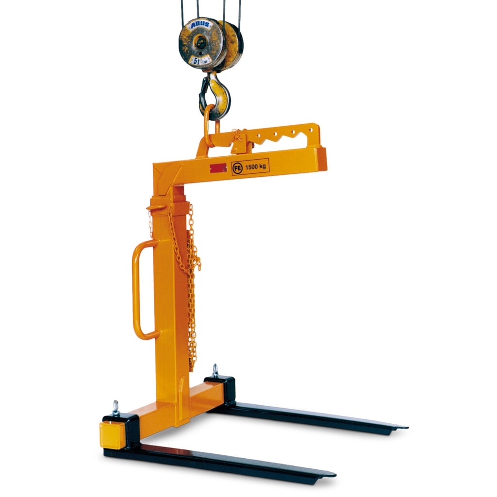 Fourche pour grue avec compensation de poids manuelle, dents en acier profilé, capacité de charge 600 kg Illustration du produit: Fourche pour grue avec compensation de poids manuelle, dents en acier profilé, capacité de charge 600 kg