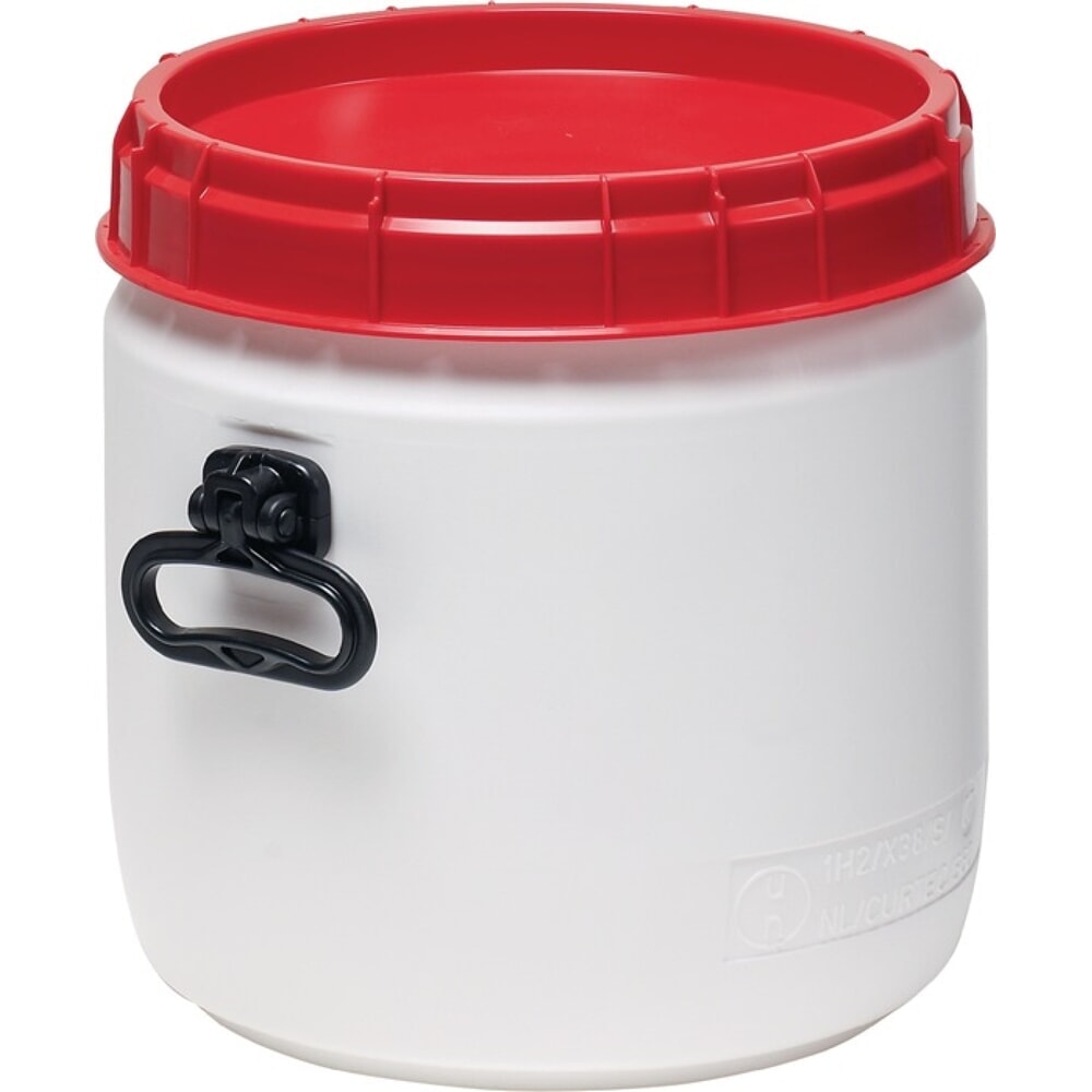N° de l'image du produit 2 : Tonnelet cylindrique 26 l blanc avec couvercle rouge avec 2 poignées de transpor